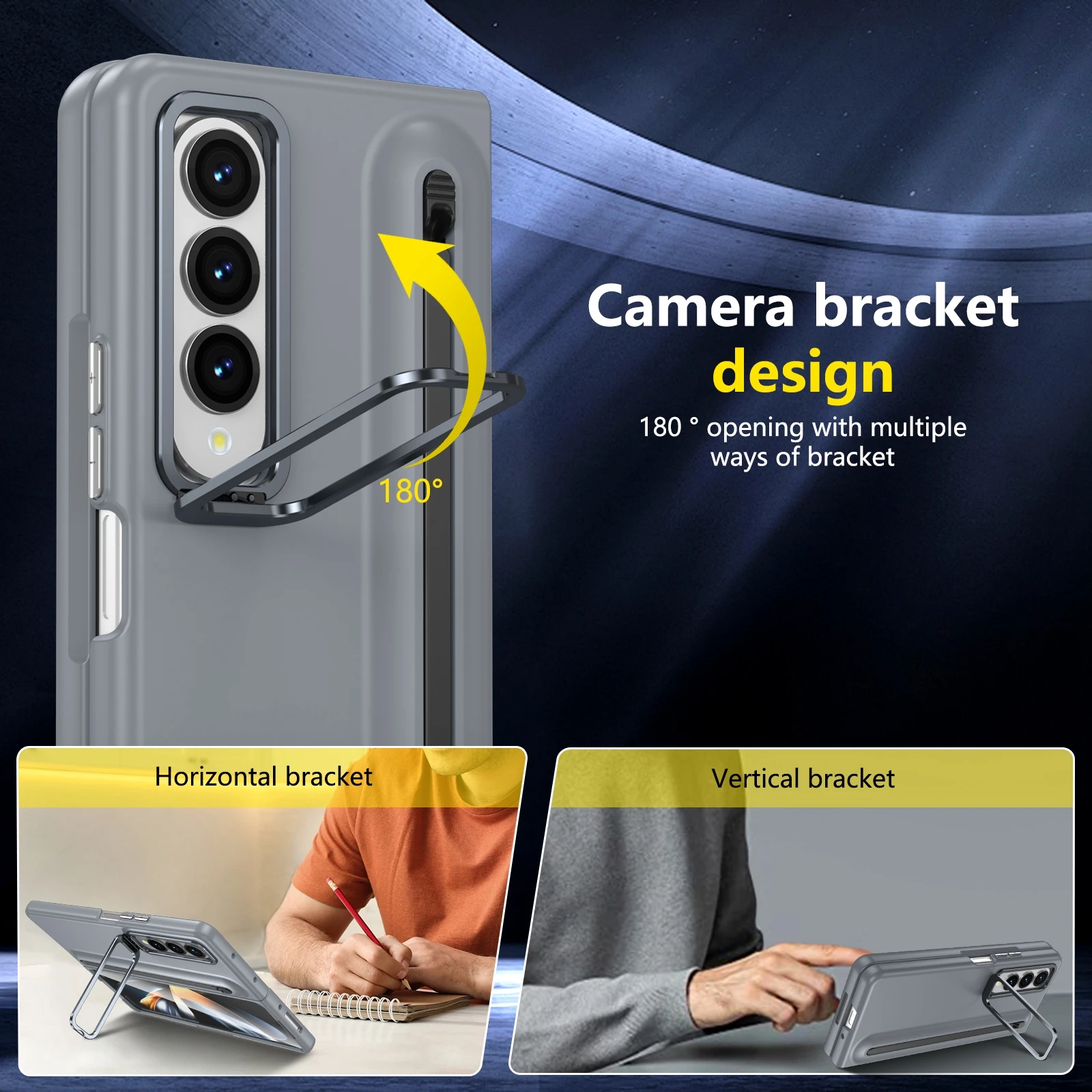 Con ranura para lápiz óptico Funda para Samsung Galaxy Z Fold 4 Fold 3 Funda frontal de cristal lente de Metal soporte PC cubierta de plástico Capa - imagen 3