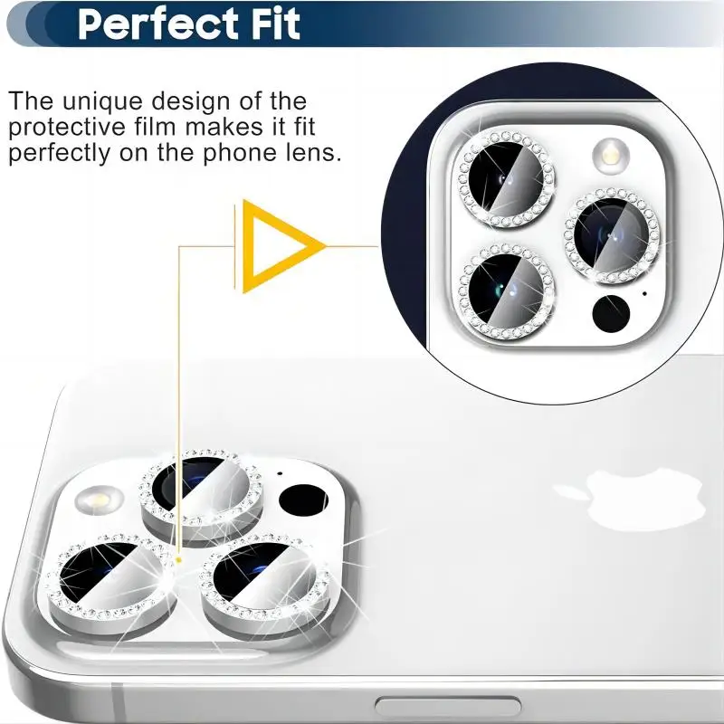 Funda protectora de lente de cámara de cristal de diamante brillante para IPhone 14 15 13 11 12 16 Pro Max 16 Plus 12 13 Mini cubierta de anillo de Metal de parachoques - imagen 3