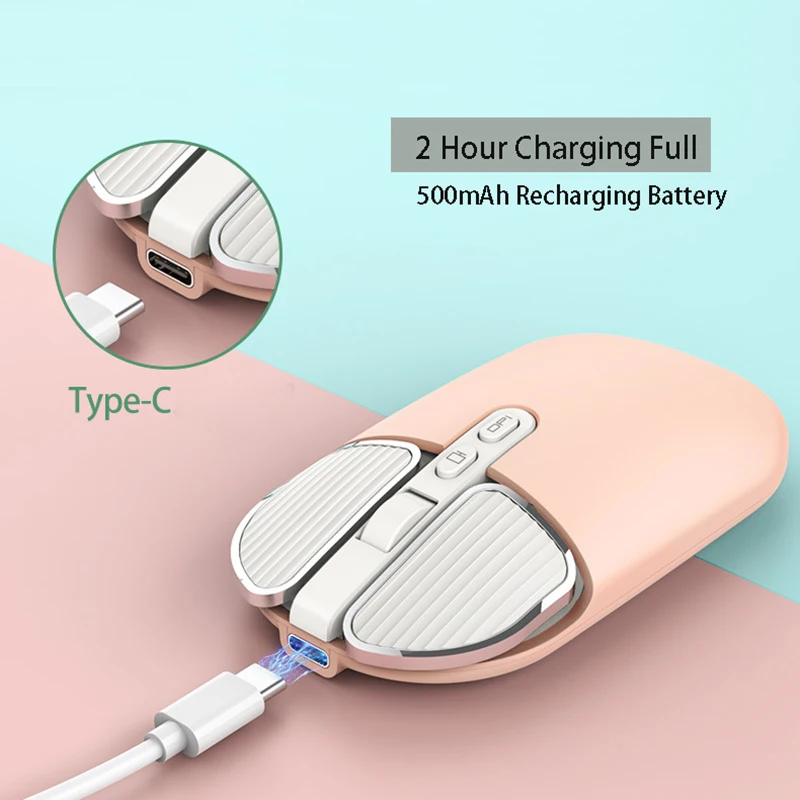 Mini ratón inalámbrico 2,4G, compatible con Bluetooth, lindo ratón plano colorido para Macbook, recargable para PC, portátil, oficina, ratones para juegos - imagen 4