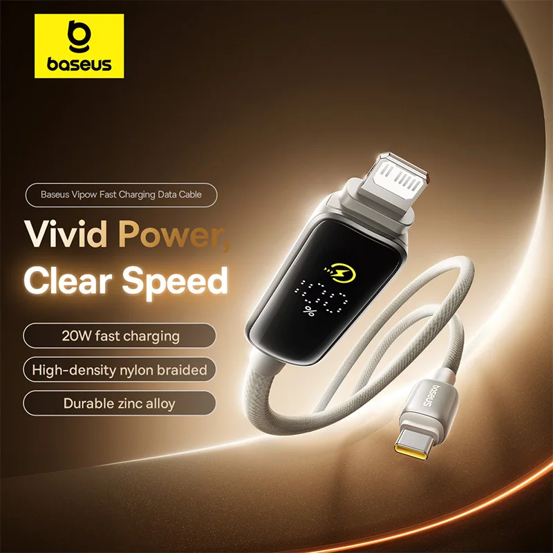 Cable Baseus USB C de 20W para iPhone 14, 13, 12 Pro Max Plus, Cable de carga rápida con pantalla Digital para iPad Pro Mini Cable de datos - imagen 2