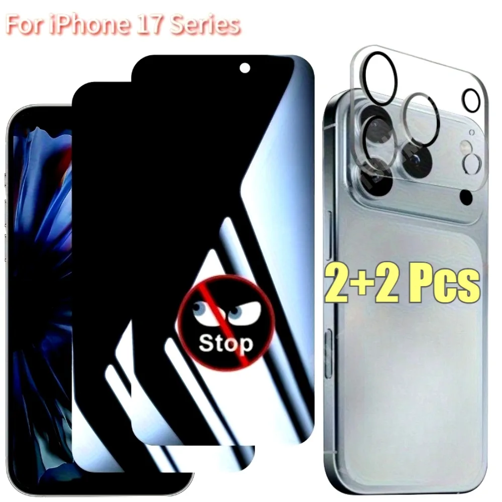 Vidrio templado antiespía 4 en 1 para iPhone 17 16 15 14 Pro Max 13 12 Mini lente de cámara de cristal para iPhone 13 12 11 Pro 15 14 16 Plus