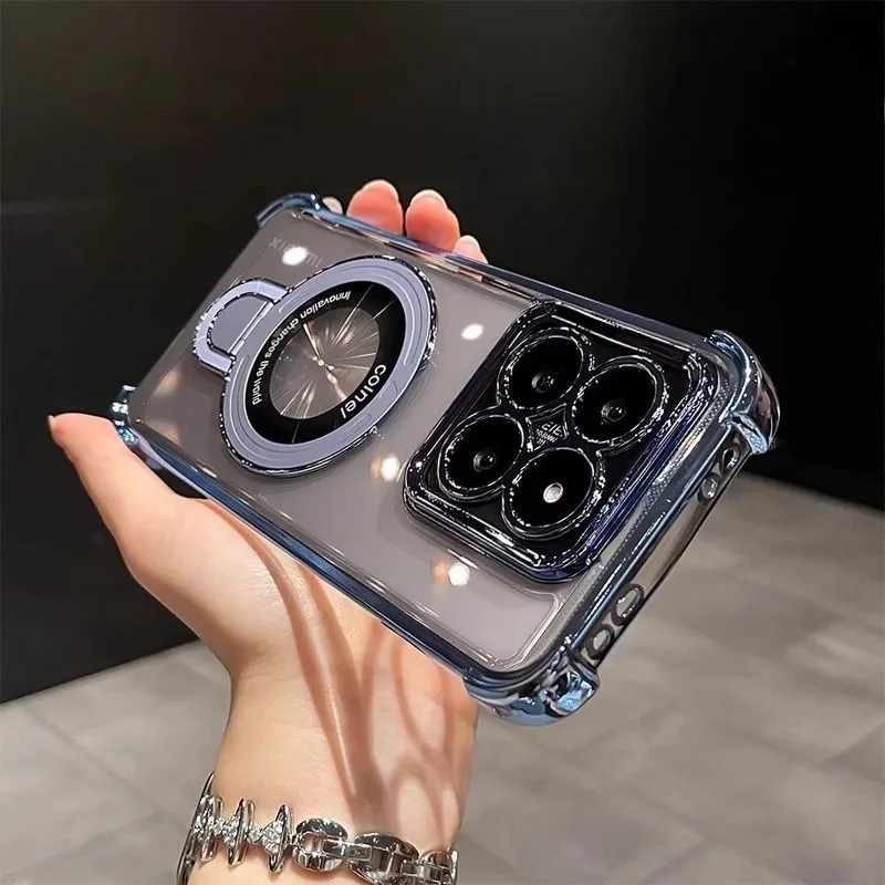 Funda de teléfono con soporte magnético a prueba de golpes para Xiaomi Redmi 14C 13 13C 12 12C 10 10C 9 9A 9C A3 A5 4G, funda de silicona suave transparente con soporte - imagen 4