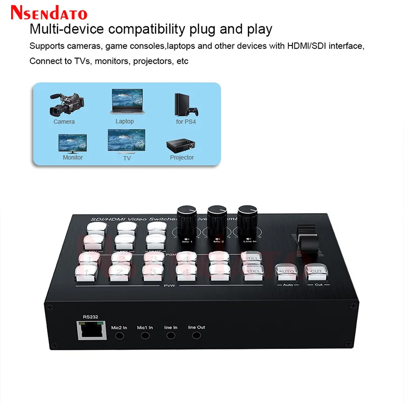 Conmutador codificador de vídeo HDMI 3G SDI, estación de producción en vivo multi 4 cámaras para grabadora de captura de vídeo, mezcla de Audio y transmisión en vivo - imagen 2