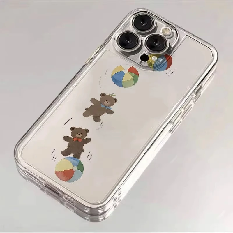 Funda de teléfono con diseño de osito y bola de juguete colorida para iPhone 17 16 15 14 13 12 11 Pro Max XS Max XS XR X Mini cubierta dura de dibujos animados - imagen 2