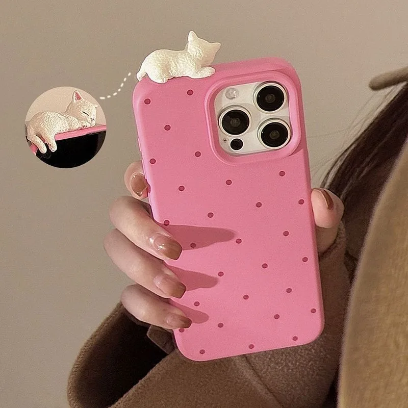 Funda de teléfono decorativa con diseño de gato 3D para iPhone 16 15 14 13 12 11 Pro Max 15 16 Plus, funda de silicona a prueba de golpes