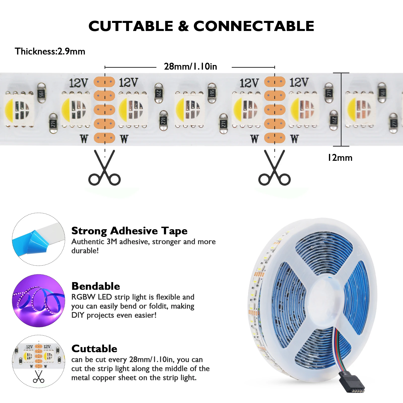 Tira de luces LED RGBW RGBWW de 5M 4 en 1 5050 DC12V 108LEDs/M cinta de luz Flexible decoración del hogar DC24V 120LEDs/M tiras de lámpara de 5 pines - imagen 5