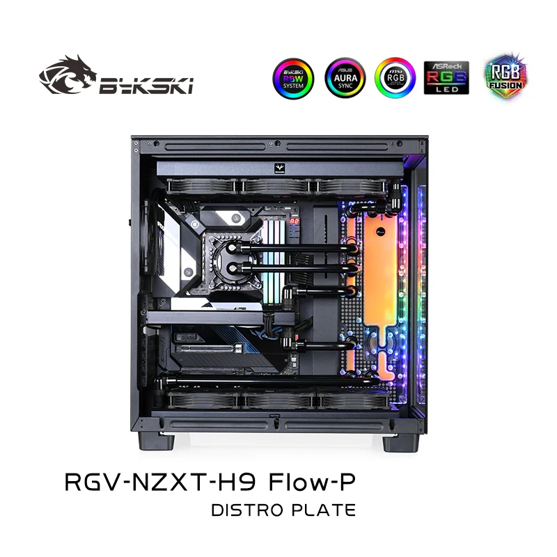 Bykski-Kit de placa de vía fluvial para caja FIow NZXT H9, bomba + ajuste + Ratiador + ventilador + Tubo Combo de sistema de refrigeración por agua, RGV-NZXT-H9 fiow-p - imagen 3