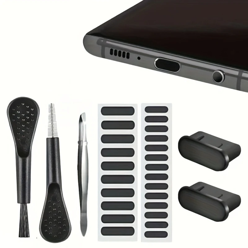 Kit de limpieza de teléfono USB-C, cepillo antipolvo para teclado, protector de altavoz, tapones antipolvo para puertos, herramientas de mantenimiento multifunción para teléfono/PC