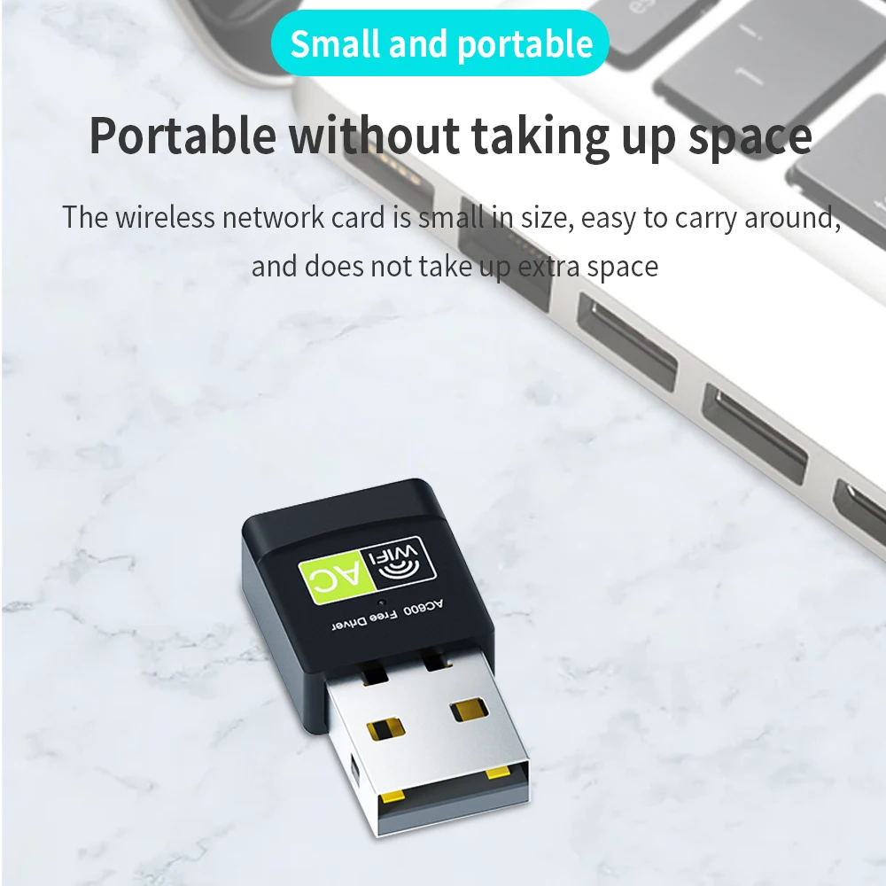 TISHIRC-Adaptador de tarjeta de red inalámbrica de doble banda de 600Mbps, adaptador WIFI Ethernet USB 2,4 de 2,0 GHz + 5GHz para PC y portátil - imagen 2