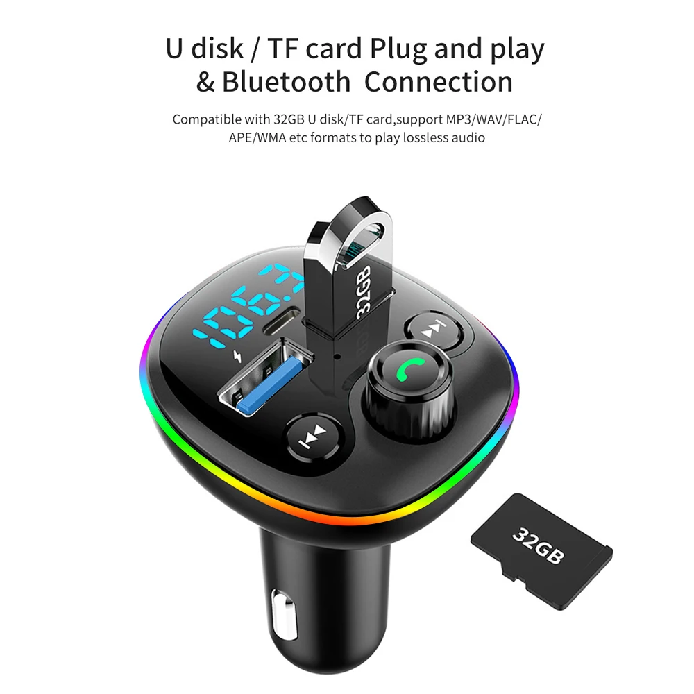 Transmisor FM Bluetooth para coche, adaptador PD tipo C para coche, cargador rápido USB Dual, modulador de Radio manos libres, reproductor MP3, compatible con tarjeta TF - imagen 5