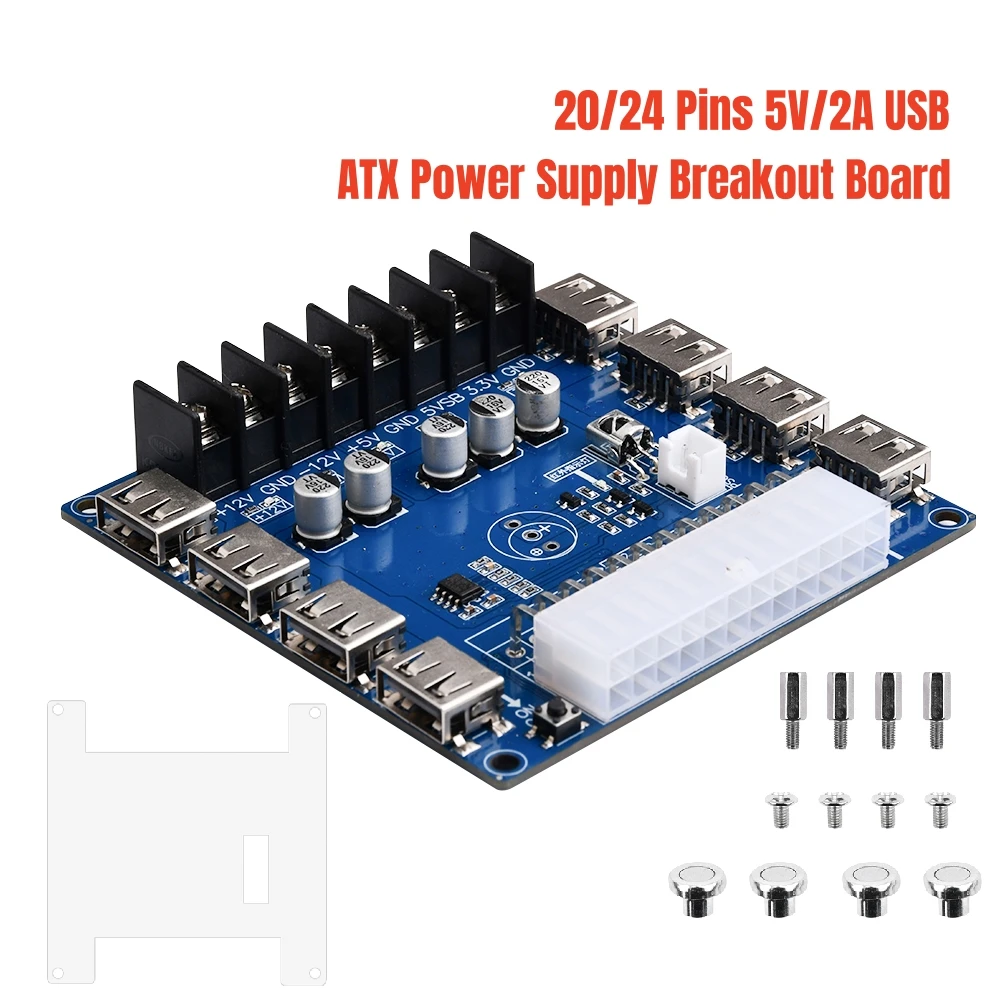 Fuente de alimentación ATX de 20/24 Pines, placa adaptadora con detección infrarroja, 5V/2A, carga USB, chasis de escritorio