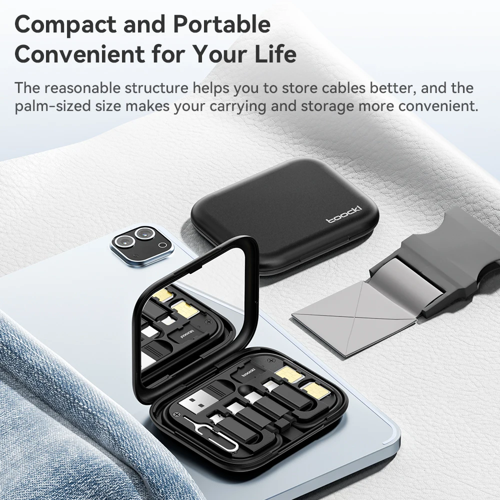 Toocki Cable USB tipo C a USB C, 60W, 4 en 1, Mini juego de cables de datos, caja de almacenamiento, cargador de carga rápida, soporte para teléfono móvil para Xiaomi - imagen 2