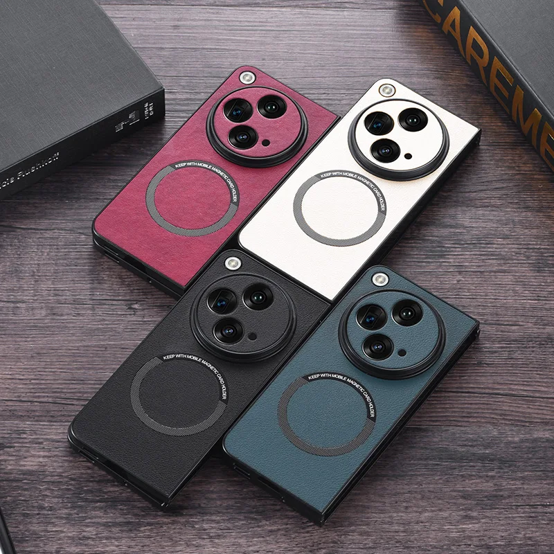 Funda de carga inalámbrica magnética de plástico duro con protección de lente a prueba de golpes de cuero PU de primera calidad para OPPO FIND N3 ONEPLUS Open - imagen 4