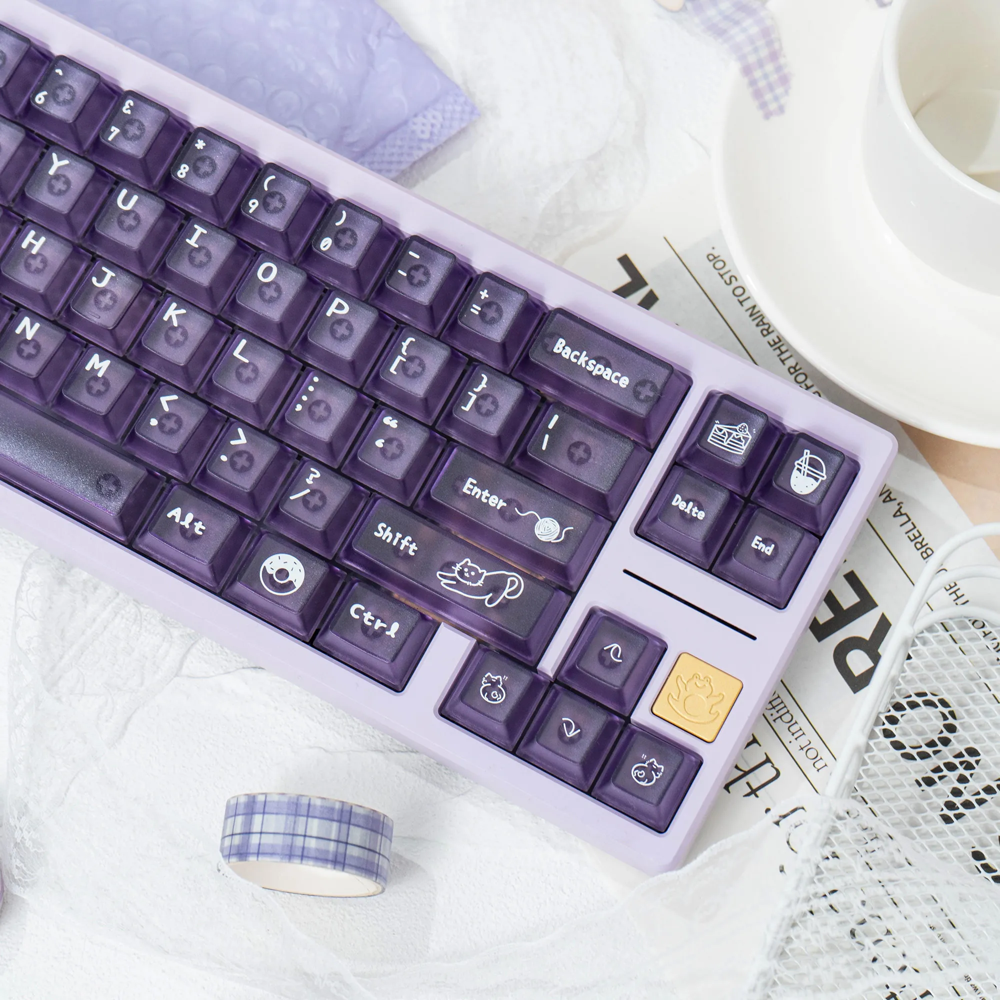 136 teclas, teclas transparentes de cristal púrpura, teclas transparentes con perfil de cereza, tapa de tecla de gato lindo para teclado mecánico MX Cherry - imagen 4