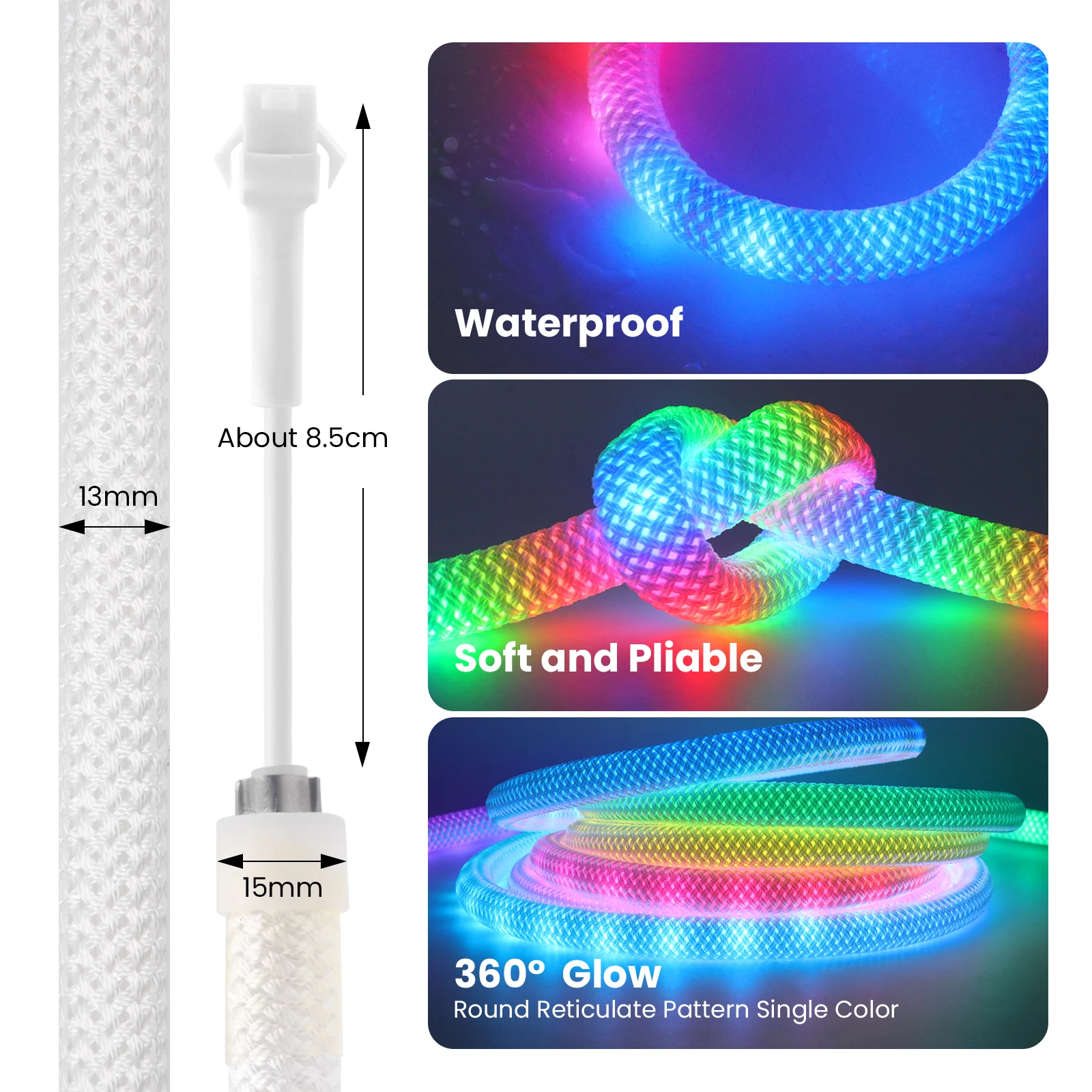 WS2811 tira de neón LED reticulada redonda de 360 grados direccionable WiFi Bluetooth inteligente RGBIC cinta de luz de silicona Flexible impermeable - imagen 3