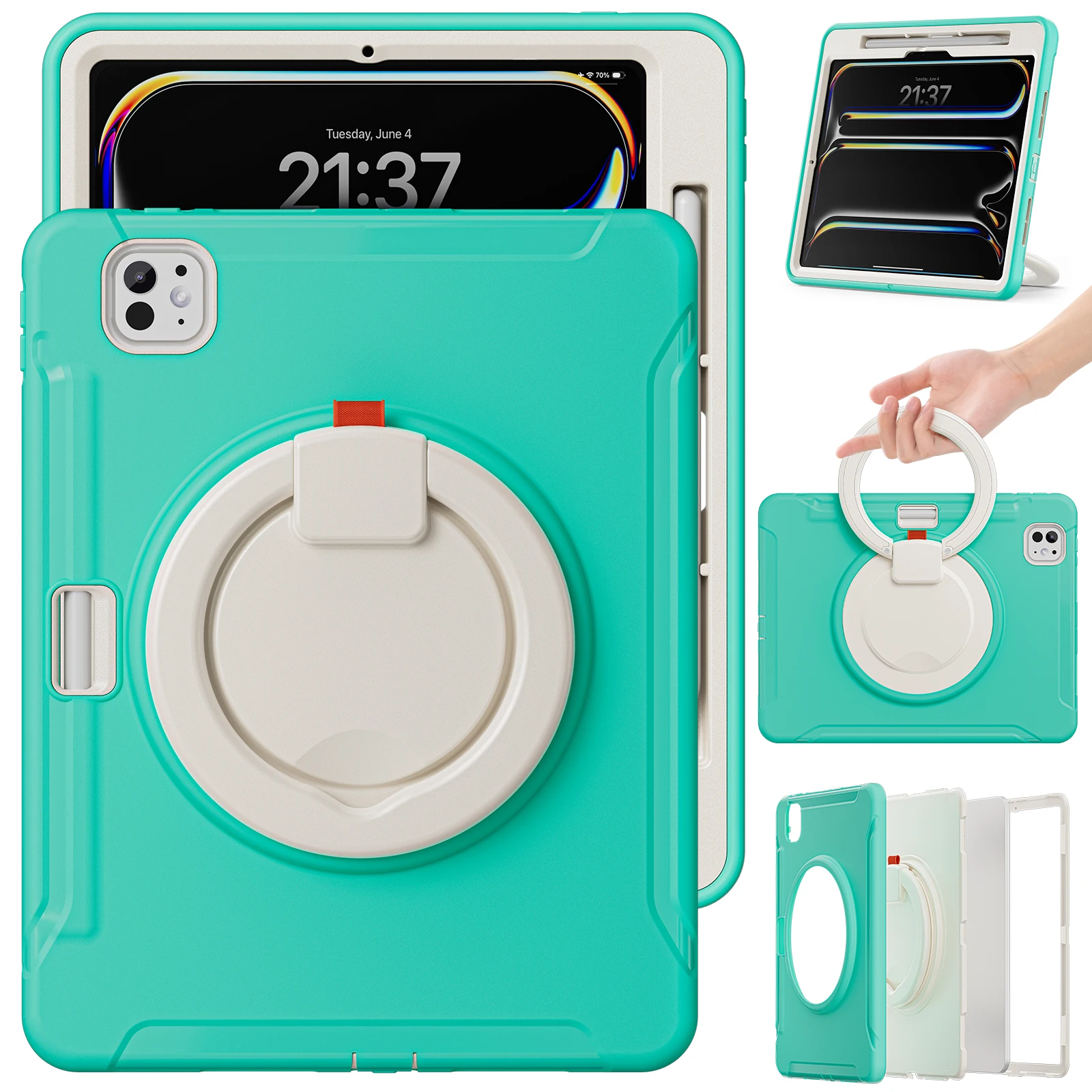 Funda con soporte de PC-TPU para Apple iPad Pro 11 2024 M4 modelo A2836 A2837 A3006, cubierta giratoria resistente, carcasa de 3 capas con ranura para bolígrafo - imagen 2