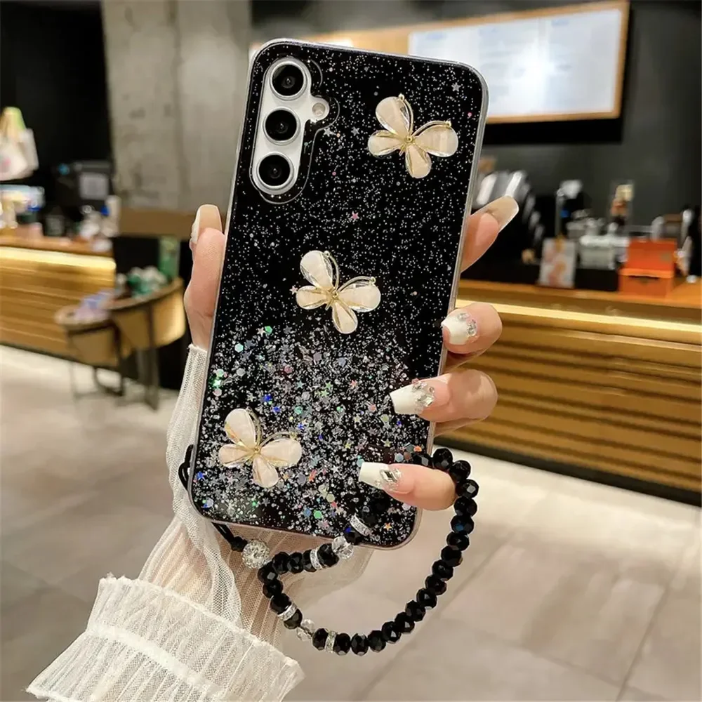 Para Redmi Note 14 pulsera de cristal 3D mariposa brillo funda para Xiaomi Redmi Note 14 Pro Plus Note14pro 14C 14T POCO X7 cubierta - imagen 5