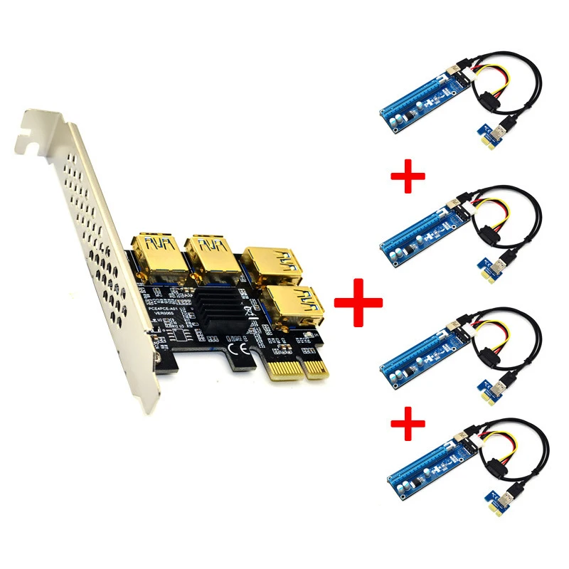 Tarjeta elevadora PCIe 1 a 4 ranuras PCI express 16X, adaptador de ranura PCI-E 1X a 4 PCI-e, Multiplicador de puerto USB 3,0 para minería, novedad - imagen 5
