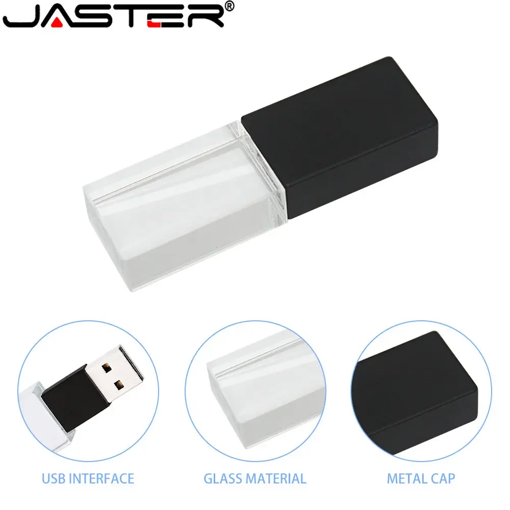 JASTER nueva unidad Flash USB 2,0 cristal negro dorado con caja de regalo negra 64GB 32GB 16GB logotipo personalizado gratis regalo de fotografía de boda - imagen 3