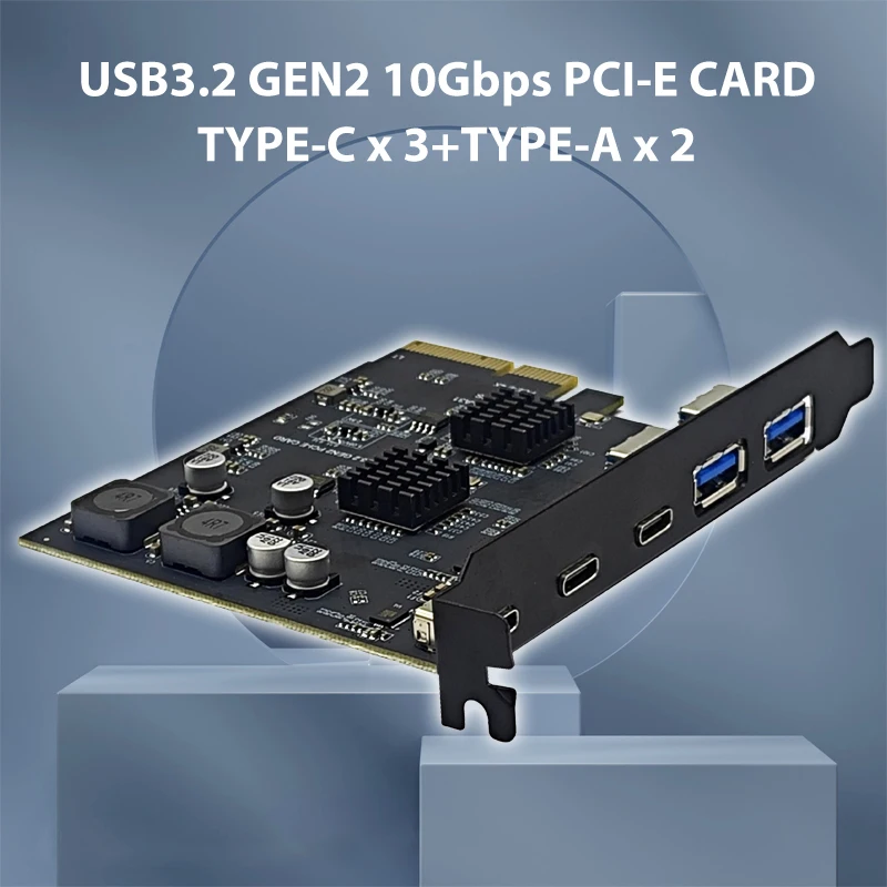 Adaptador PCI Express X4 a 3 puertos tipo C + 2 puertos USB3.2 Gen2 10gbps ASM3142 + VL822 Chip PCIE tarjeta de expansión USB 3,2 HUB, nuevo - imagen 2