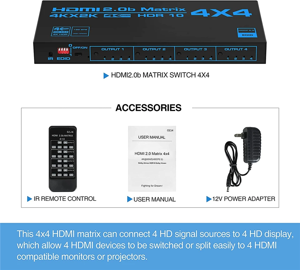 Conmutador Matrix HDMI 4x4 – SPDIF y Audio 3,5mm 4K 60Hz HDR - imagen 5