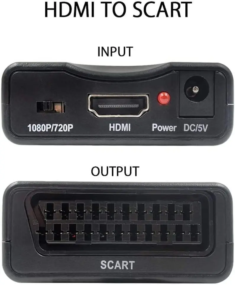 Convertidor de vídeo compuesto HDMI a SCART 1080p + CABLE CC o enchufe de 5V 1A CC fuente de alimentación para grabadoras de DVD CRT TV VHS VCR - imagen 5