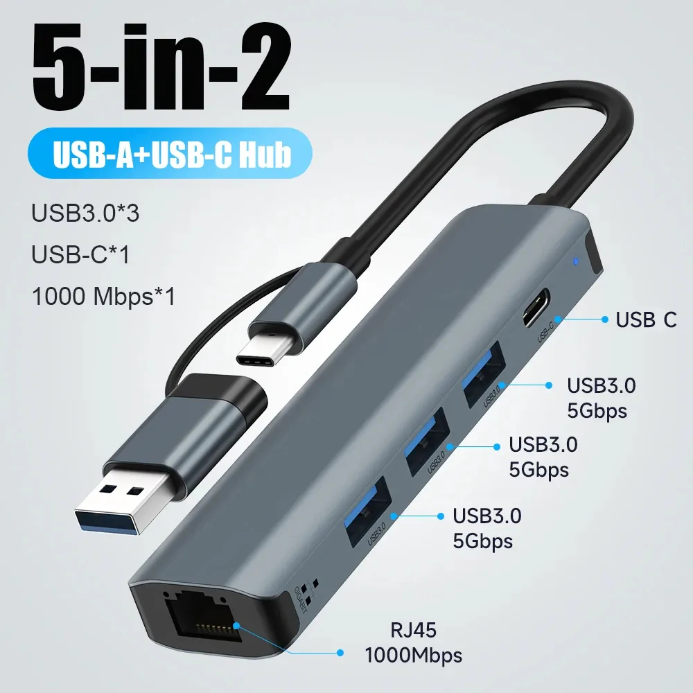 Hub USB-C 3.0 con Ethernet Gigabit y puertos USB-A para MacBook Pro