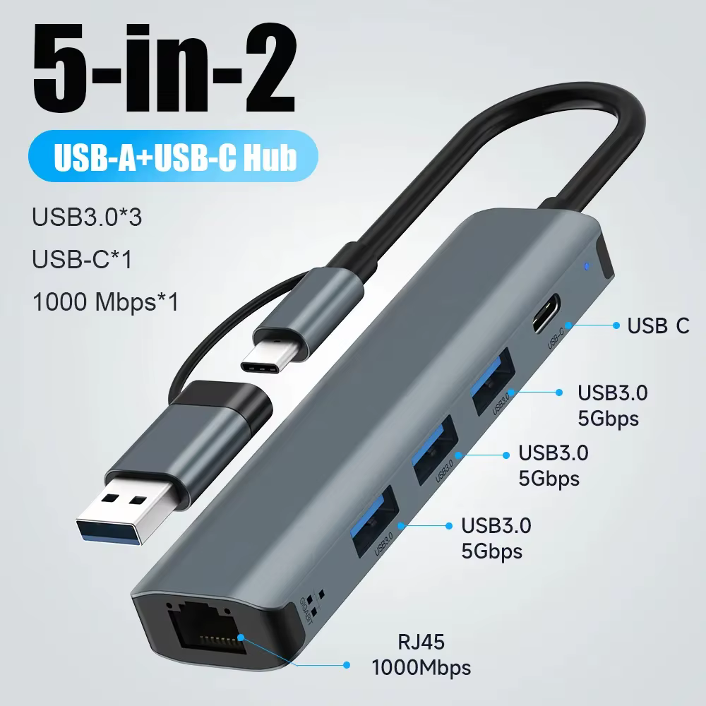 Hub USB-C 3.0 con Ethernet Gigabit y puertos USB-A para MacBook Pro