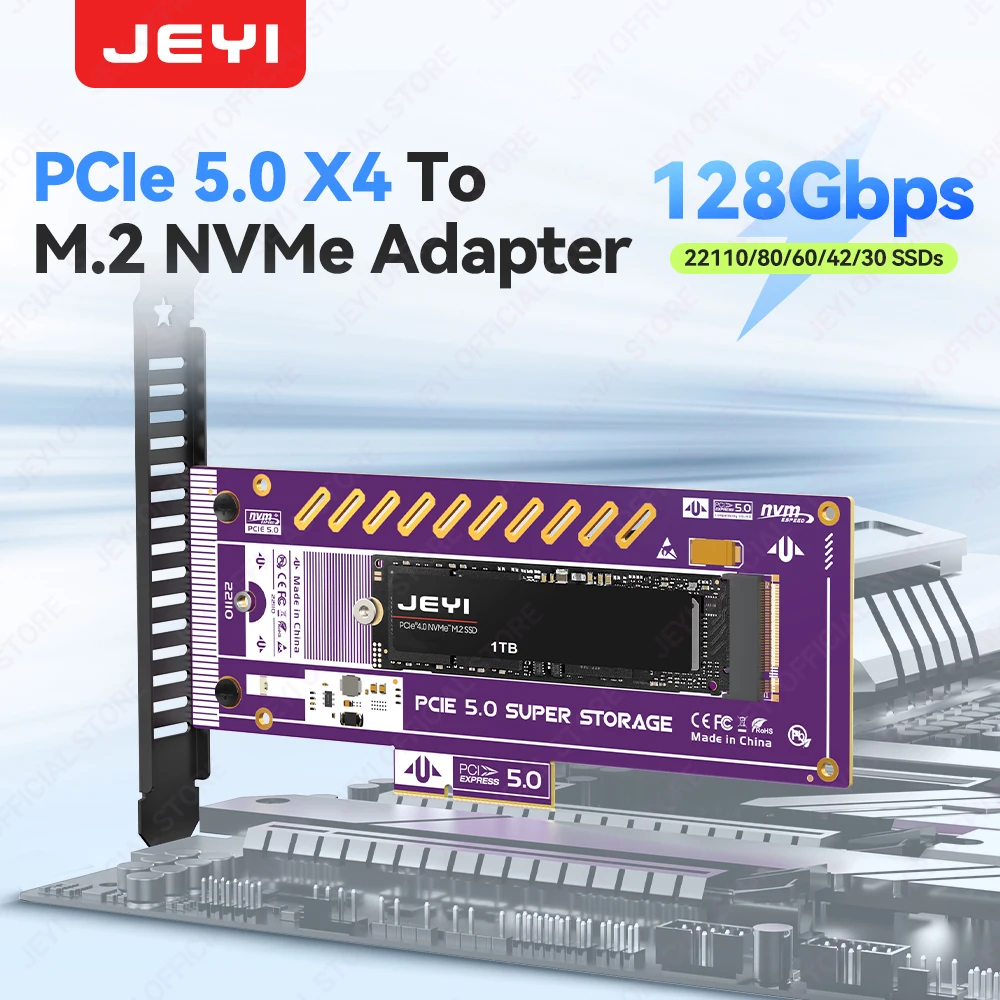 JEYI(128Gbps)PCIe 5,0 a M.2 NVMe tarjeta adaptadora Ultra velocidad compatible con ranura x4/x8/x16 lista 22110/2280/60/42/30 soporte SSD