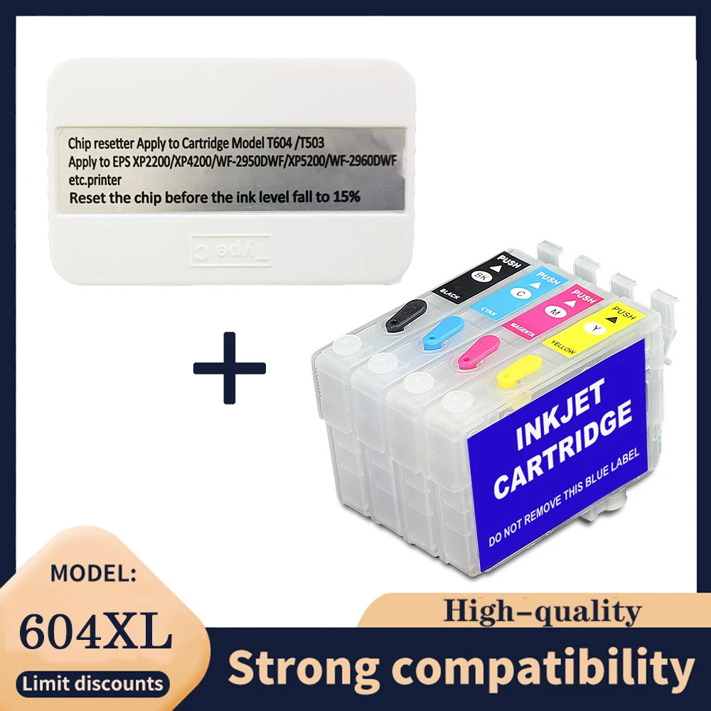 Cartucho de tinta vacío 604 604XL sin chip ni reiniciador para Epson XP-2200 XP-2205 XP-3200 XP-3205 XP-4200 XP-4205 WF-2910DWF