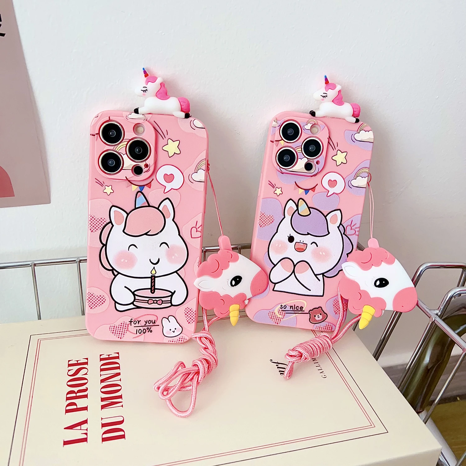 Para Samsung Galaxy A17 A07 A16 A06 A26 A56 A04E A05 A05s A15 A25 A35 A55 funda de unicornio feliz con cuerda de soporte - imagen 3