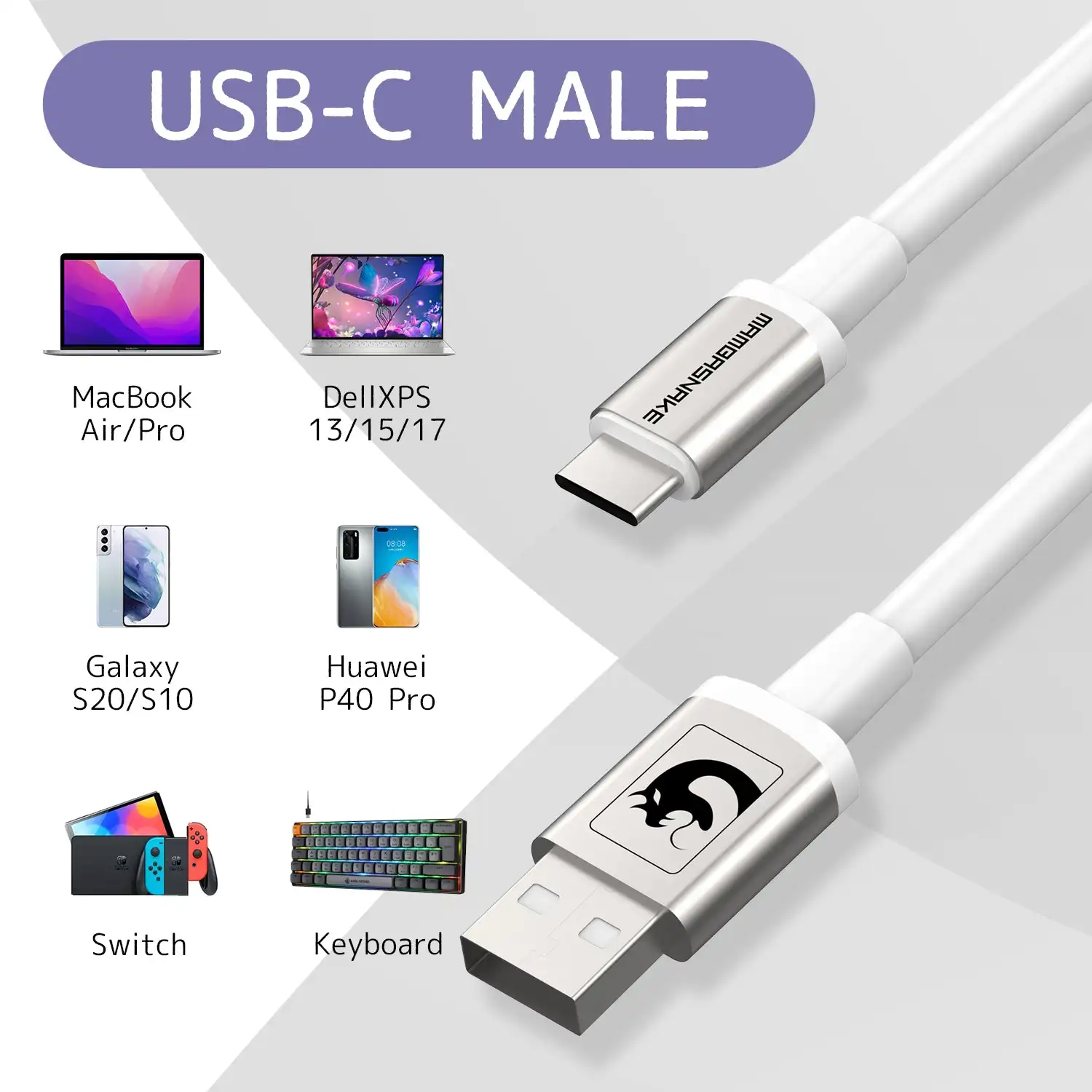 Cable de teclado en espiral Attack Shark x MAMBASNAKE C01, cable de aviador USB-C personalizado profesional, tipo C a USB-A, cable de resorte de TPU - imagen 4