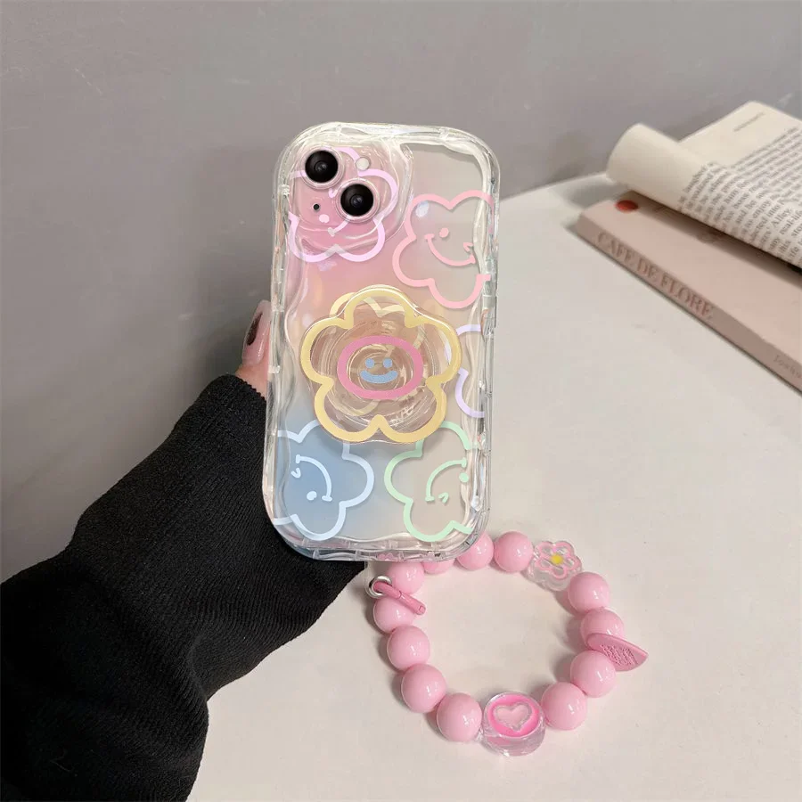 Funda de teléfono con pulsera y soporte de flor con sonrisa coreana para Samsung Galaxy S25 Ultra 5G S20 S21 S24 FE S22 S23 S24 Plus Ultra - imagen 4