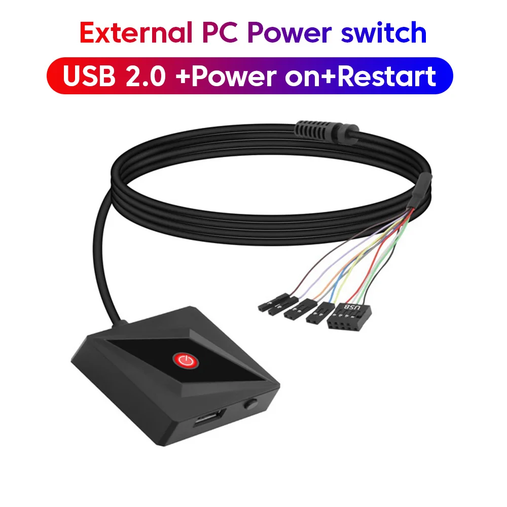 Interruptor de alimentación de PC externo, placa base de PC, arranque externo, USB 2,0, botón de encendido/apagado, Cable de extensión de 1,7 M, interruptor de inicio de reinicio