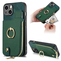 Funda iPhone Vertical con Tarjetero, Cremallera y Anillo