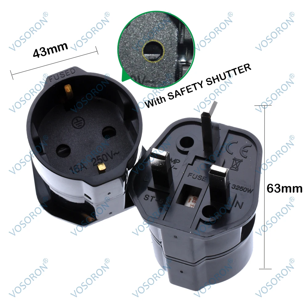Enchufe Universal UE a Reino Unido de 2 pines a Reino Unido, enchufe de conversión de 3 pines, adaptador de viaje, enchufe de alimentación con protección de seguridad Erdung - imagen 2