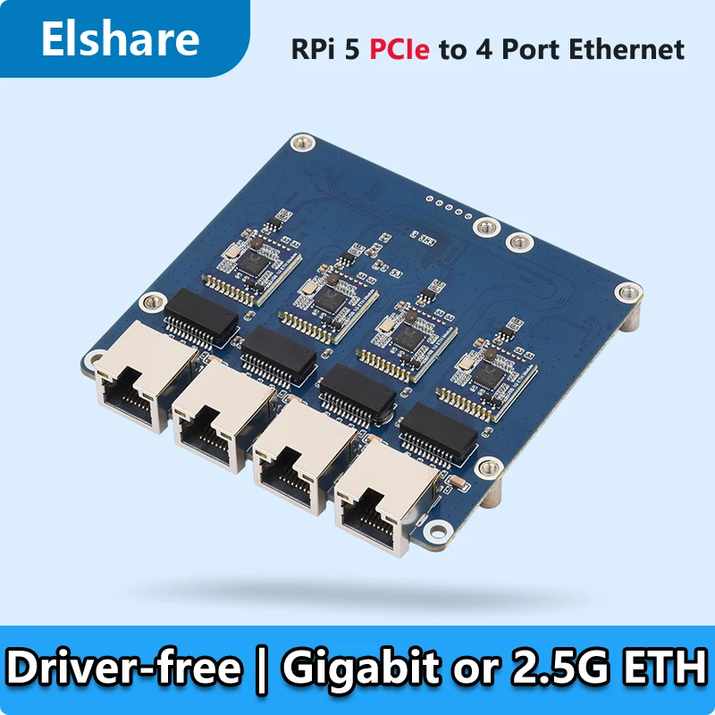 Adaptador Raspberry Pi 5 PCIe a 4 puertos RJ45 2,5G Gigabit Ethernet