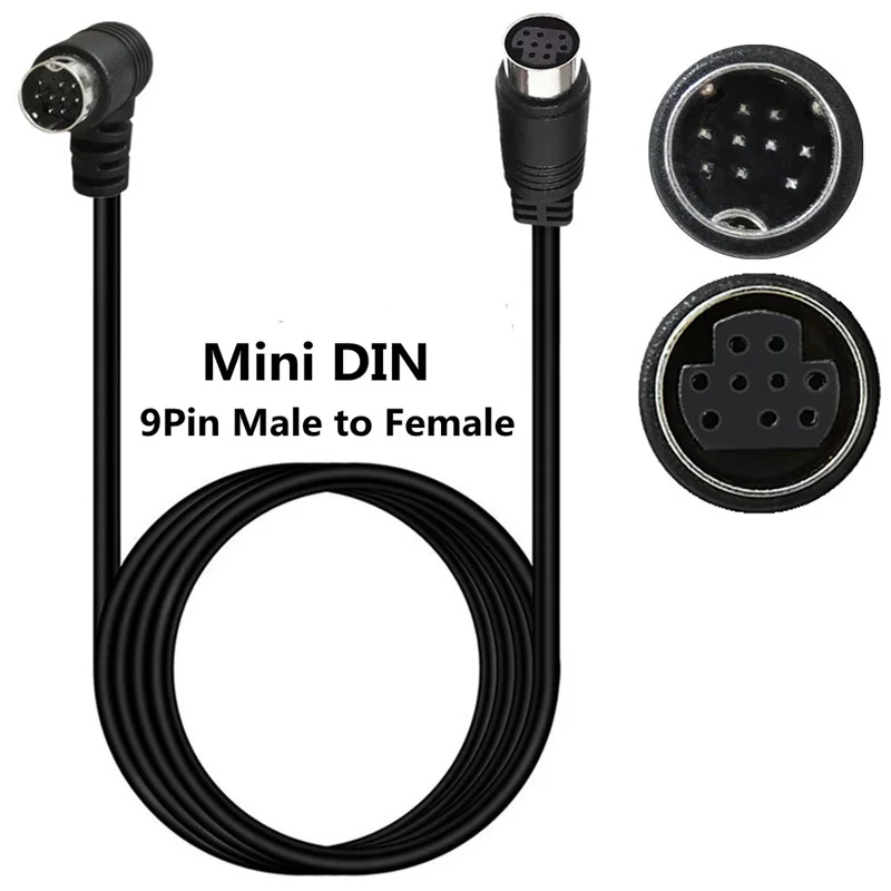 Cable adaptador de extensión Mini DIN de 90 grados, 9 pines, macho a hembra, Mini Din, 9 núcleos, Cable de Audio/Video, decodificador de vídeo