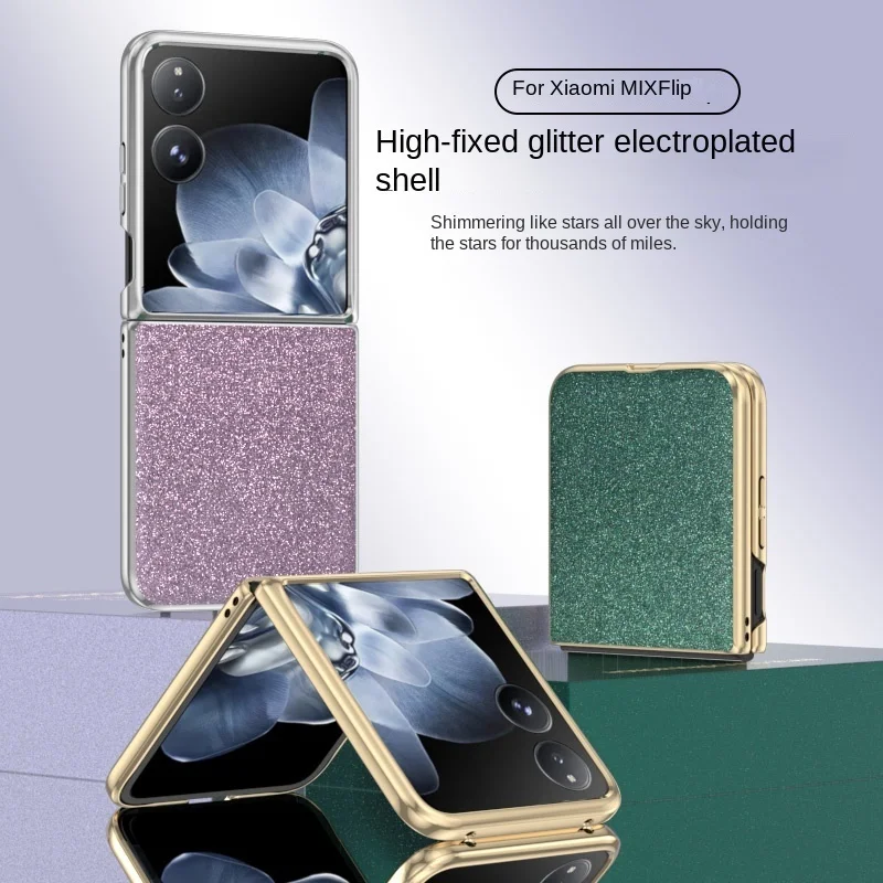 Funda de cuero duro con purpurina para Xiaomi MIX Flip, cubierta elegante de lujo, plegable, delgada, a prueba de golpes
