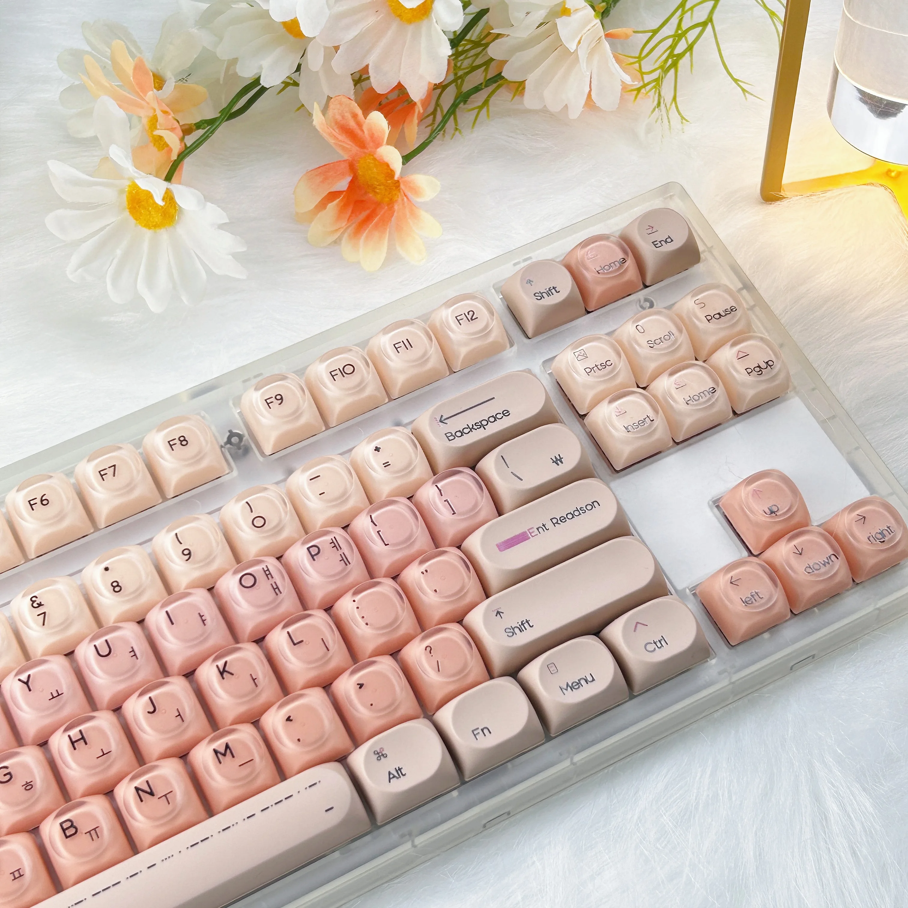 Juego de teclas coreanas, perfil HOA, base líquida, tema, tapas de teclado mecánico redondas, Material PBT + PC, ISO Enter Hangul Keycaps - imagen 4