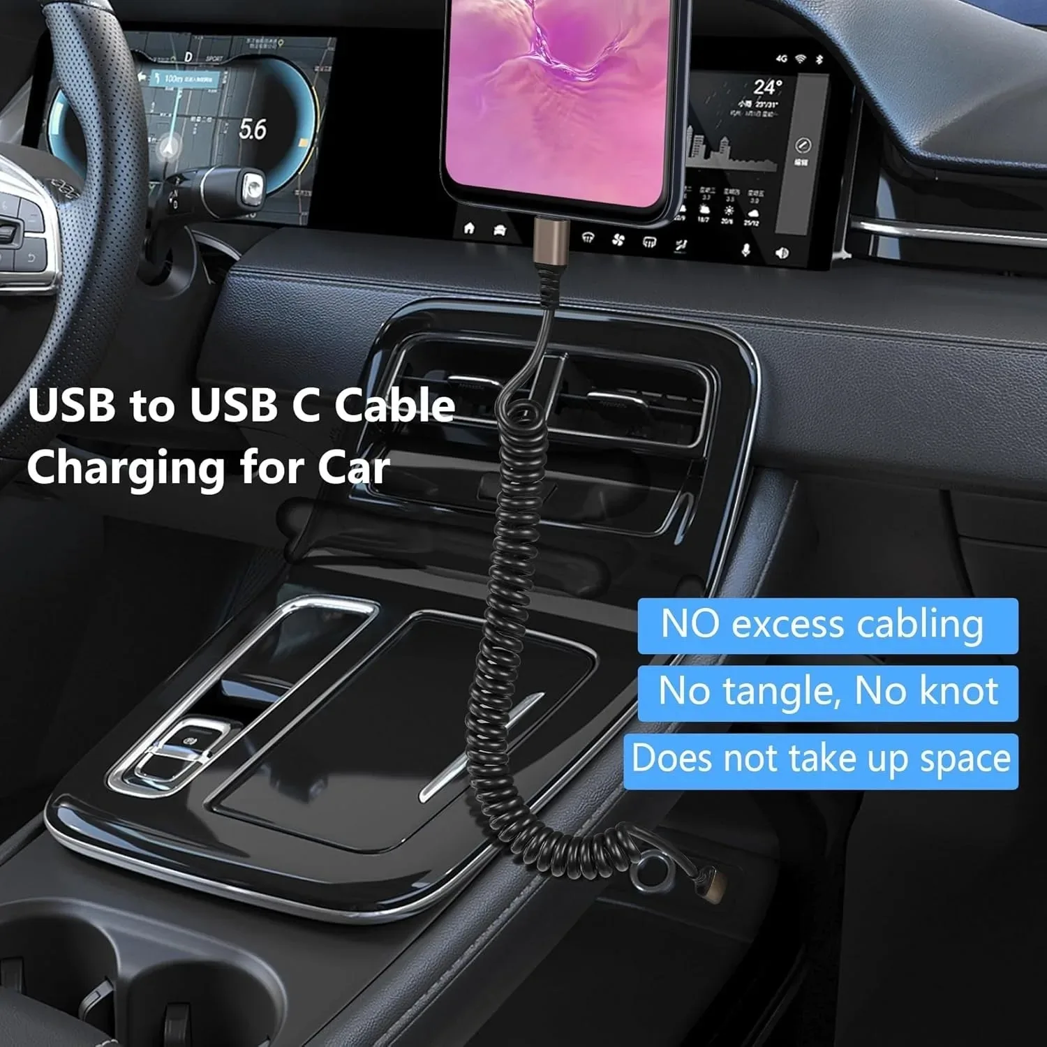 Cable de resorte USB3.0 de 1M, USB-A retráctil de 5Gbps, Cable de extensión de transferencia de datos de carga de USB-C para ordenador portátil, teléfono móvil y tableta - imagen 3