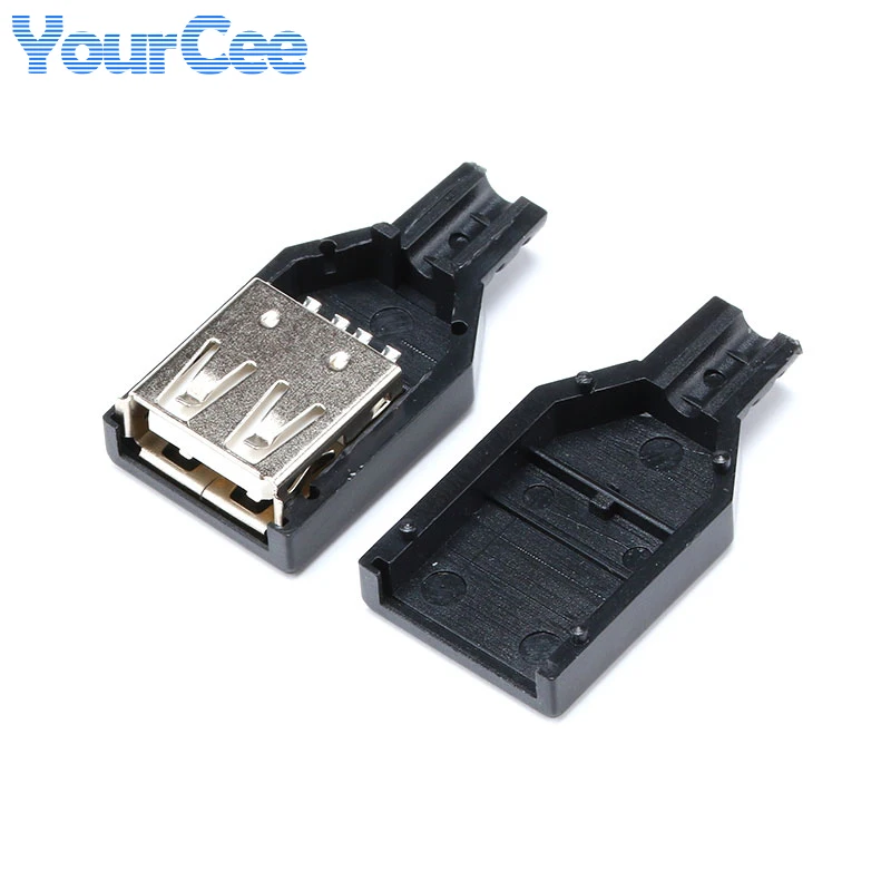10 uds/5 uds tipo A macho hembra USB conector de enchufe de 4 pines con cubierta de plástico negro tipo A USB2.0 macho Kits de bricolaje - imagen 5