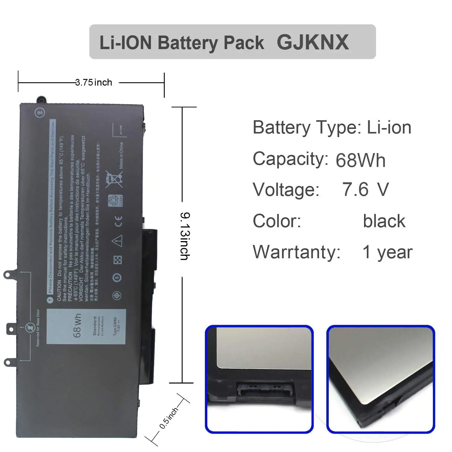 GJKNX-batería Compatible con Dell Latitude 5480, 5580, 5490, 5580, E5480, E5580, E5590, E5490, Precision15, 3520, M3520, GD1JP, DY9NT - imagen 3