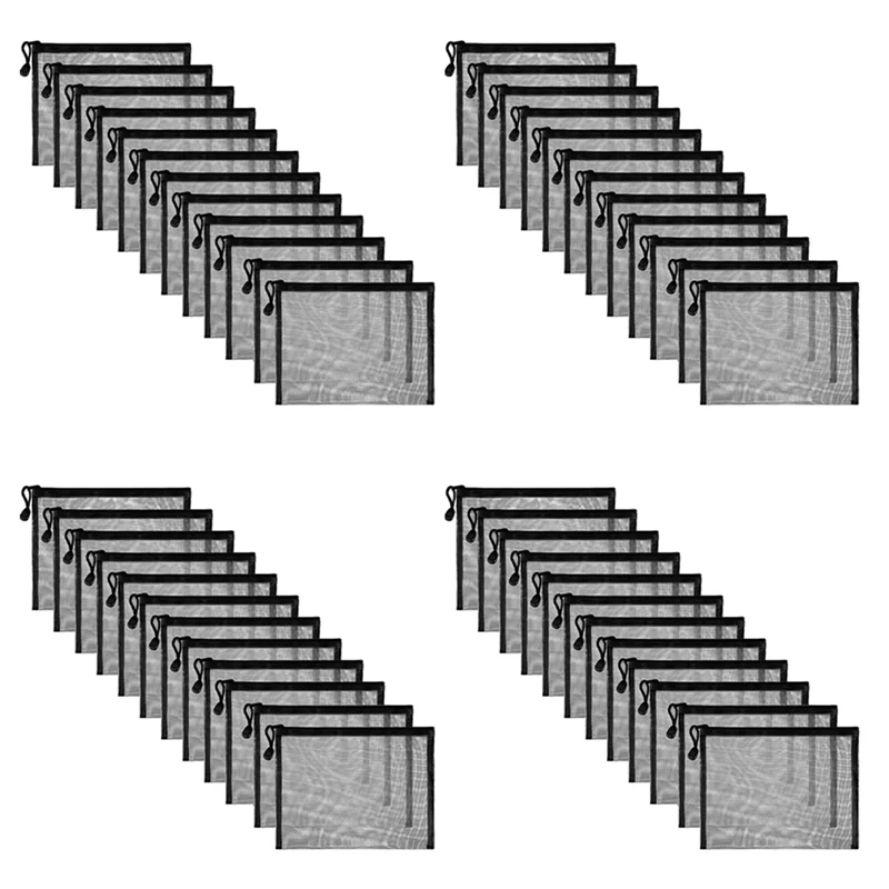 Superior 48 piezas bolsas de malla bolsa de malla negra con cremallera bolsas de maquillaje bolsas organizadoras de viaje para cosméticos estuche para lápices - imagen 3