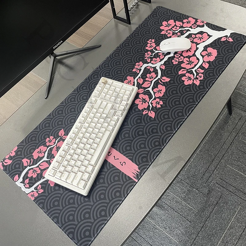 Alfombrilla de ratón Sakura grande para Gamer, alfombrilla para teclado XXXL, alfombrilla de ratón de goma de 31,4x11,8 pulgadas, alfombrilla de escritorio de diseño, Alfombra de mesa - imagen 2