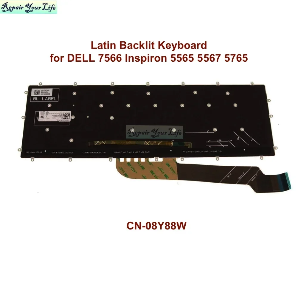 Teclado retroiluminado latino de EE. UU. para DELL Vostro 7566 7570 Inspiron 5565 5567 5765 17 7773 7779 7778 teclados retroiluminados 08Y88W 8Y88W - imagen 3
