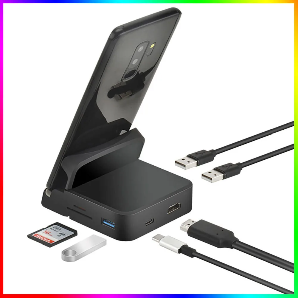 Estación de acoplamiento 8 en 1 tipo C HUB, soporte para teléfono, estación Dex Pad, adaptador de cargador de energía compatible con USB C a HDMI para Samsung