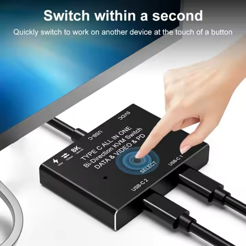 Conmutador bidireccional USB C, divisor tipo C, 100W, 2x1/1x2, conmutador de vídeo y datos KVM bidireccional 8K para Monitor de ordenador, fuente múltiple - imagen 5