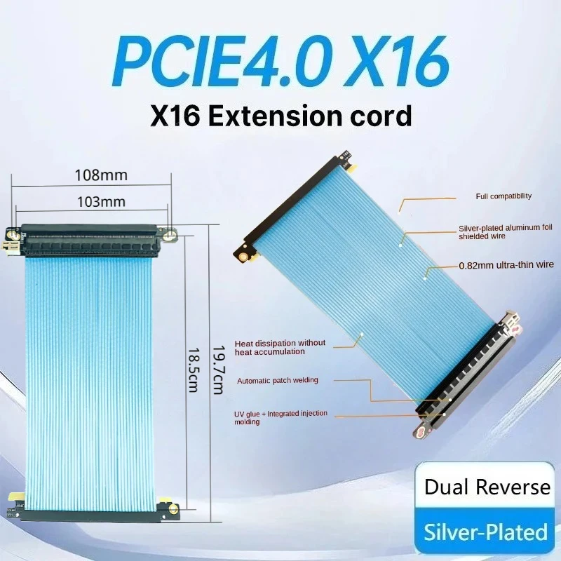 Cable elevador Pcie 4,0 inverso Dual, montaje Vertical GPU Gen4 185mm para ITX A4, carcasa de PC PCIE 4,0 16x plateado, velocidad extrema - imagen 2