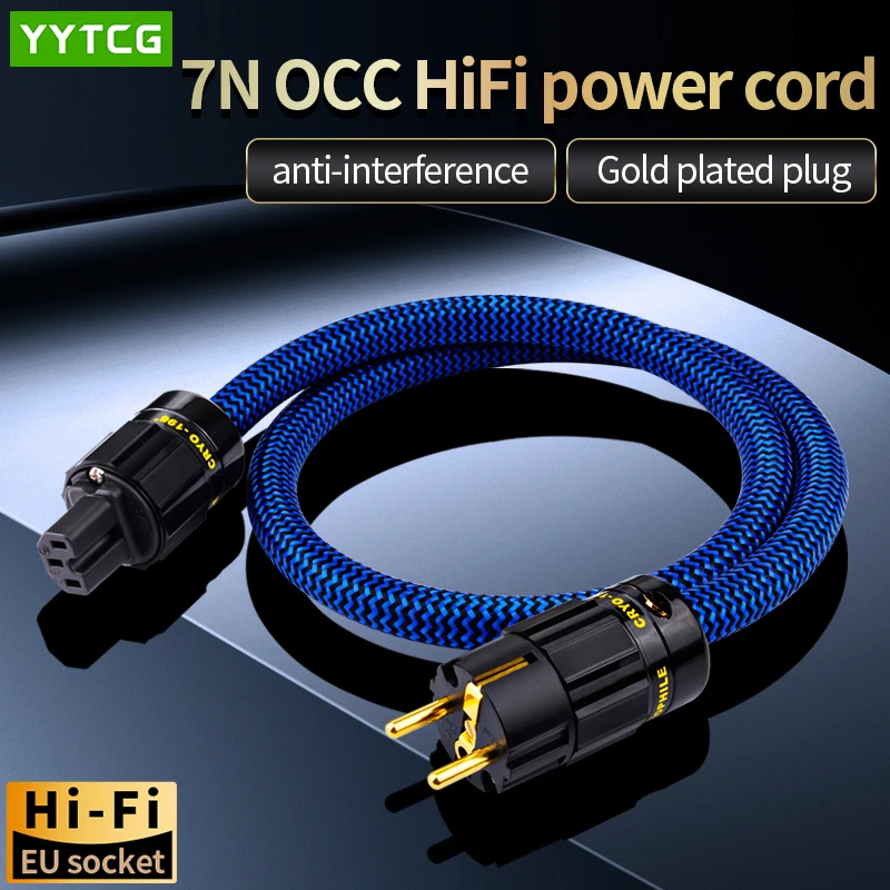 Cable de alimentación de alta gama 7N OCC HiFi Audio UE/EE. UU., doble blindaje con enchufe chapado en oro, Kabel de alimentación de CA para filtro amplificador de altavoz